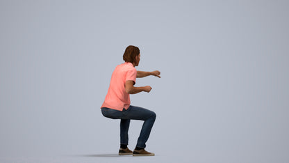 realistic 3D man casual sitting, scanned archviz people for Blender and 3ds Max, side view render