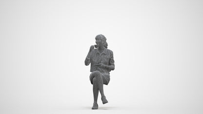 3D people model woman casual sitting, scanned human for 3ds Max rendering, three-quarter front view render