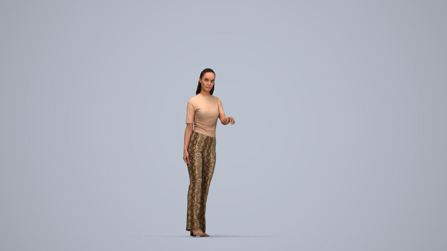 realistic 3D human woman casual door, archviz people FBX OBJ for Blender, top-down view render
