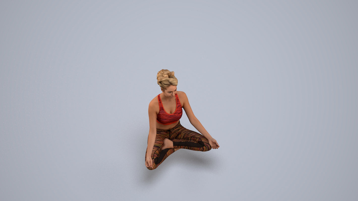 3D human model woman sport, photogrammetry scanned person for archviz, back view render