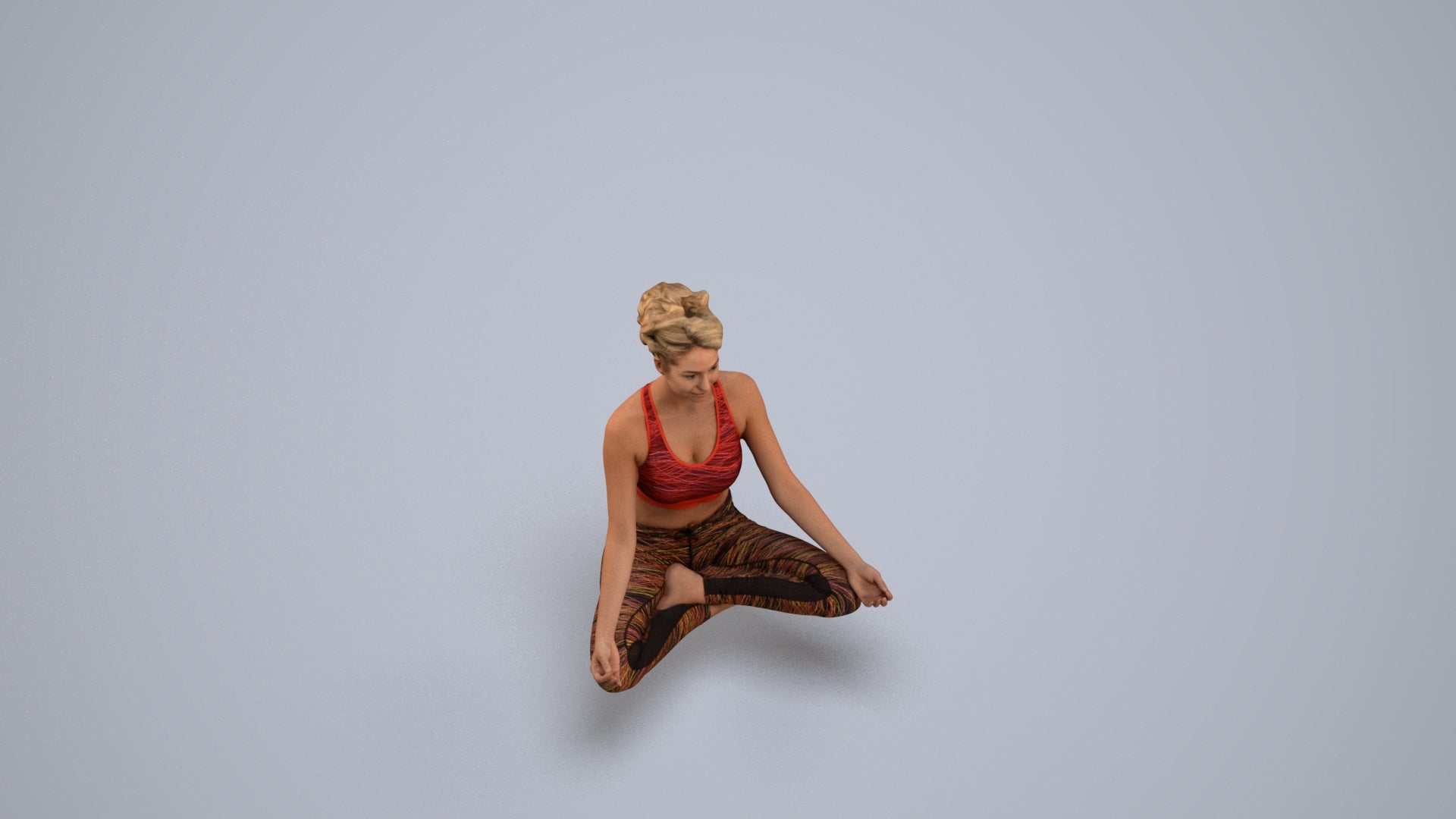 3D human model woman sport, photogrammetry scanned person for archviz, back view render
