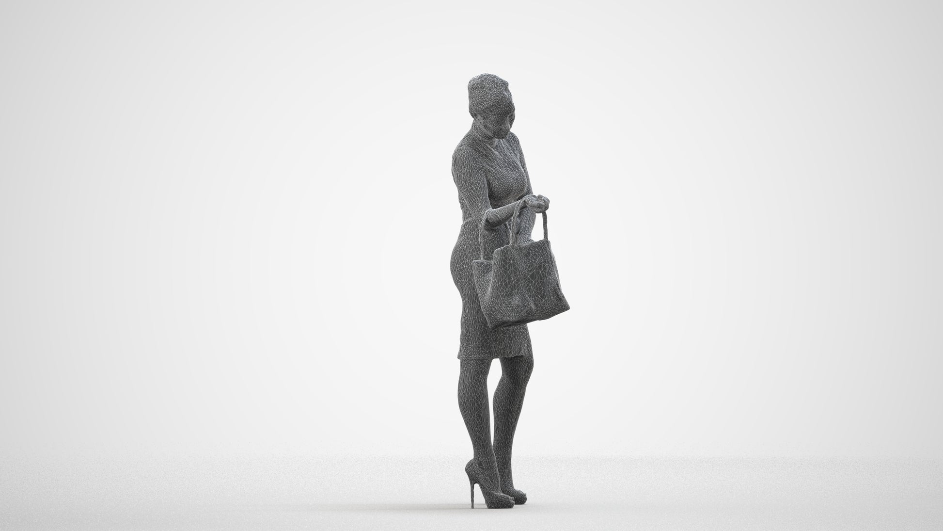 photogrammetry 3D woman business standing, realistic human model archviz FBX, wireframe side view