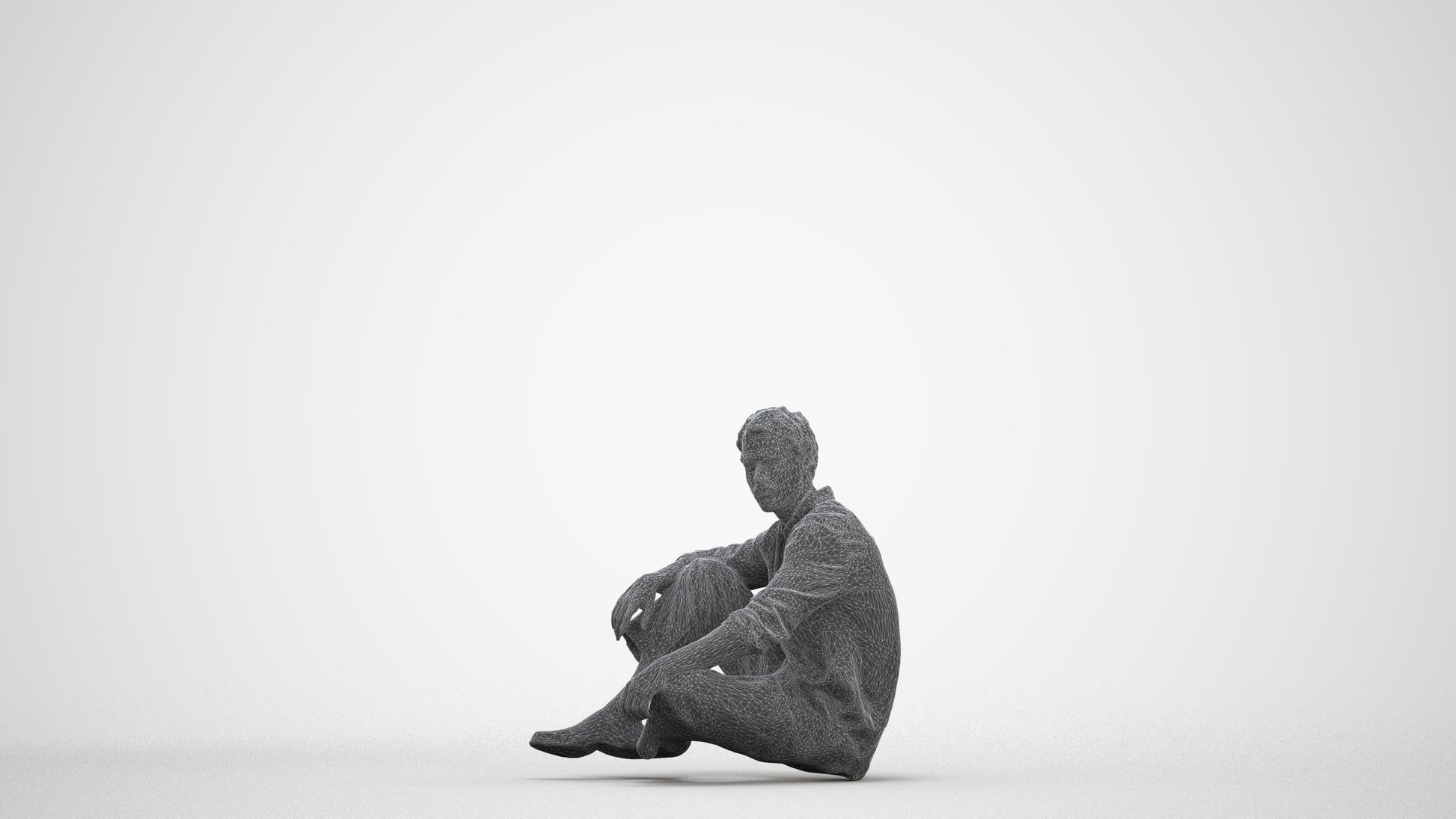 scanned 3D man casual sitting, photogrammetry people for Enscape and V-Ray, three-quarter front view render