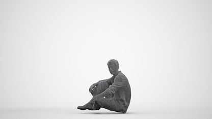 scanned 3D man casual sitting, photogrammetry people for Enscape and V-Ray, three-quarter front view render