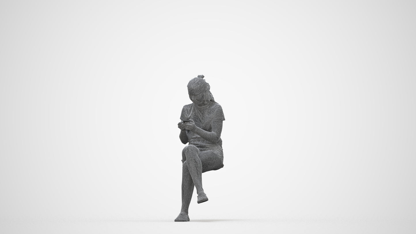 photogrammetry 3D girl casual kids, realistic human model archviz FBX, wireframe back view