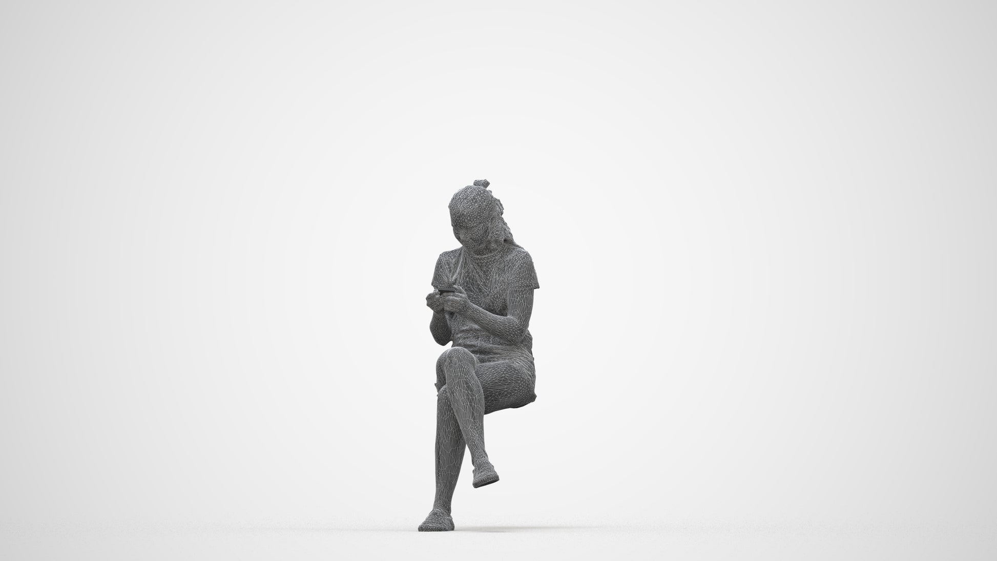 photogrammetry 3D girl casual kids, realistic human model archviz FBX, wireframe back view