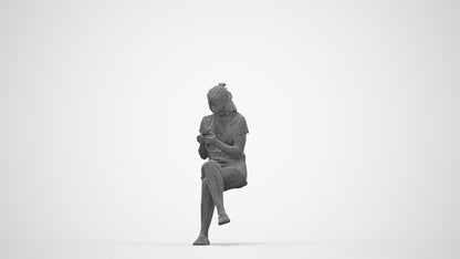 photogrammetry 3D girl casual kids, realistic human model archviz FBX, wireframe back view