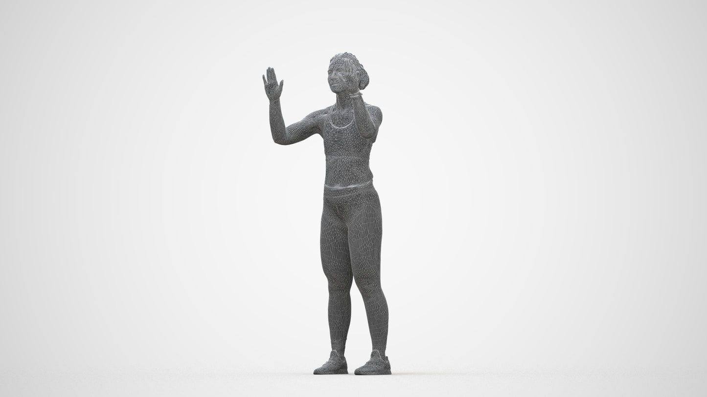 3D scanned woman sport, photorealistic archviz people for Enscape and SketchUp, wireframe back view