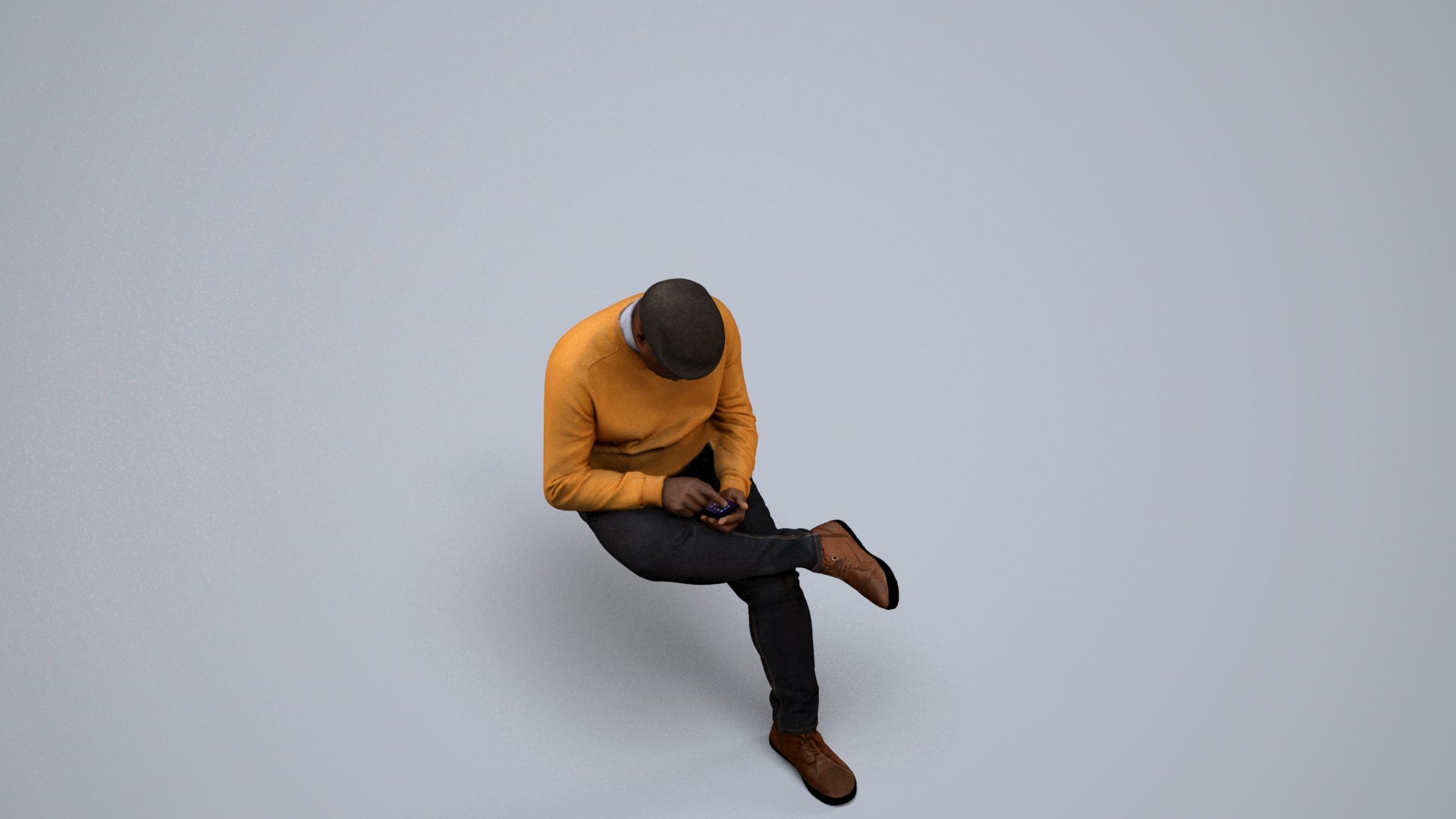 realistic 3D human man casual sitting, archviz people FBX OBJ for Blender, back view render