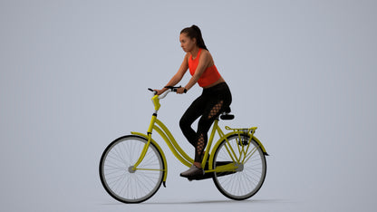 realistic 3D people woman sport cycling, render-ready for V-Ray and Corona, FBX OBJ, three-quarter view render