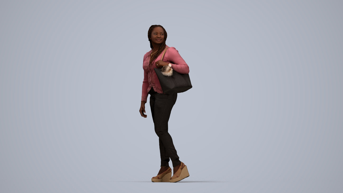 3D people model woman casual walking, scanned human for 3ds Max rendering, top-down view render