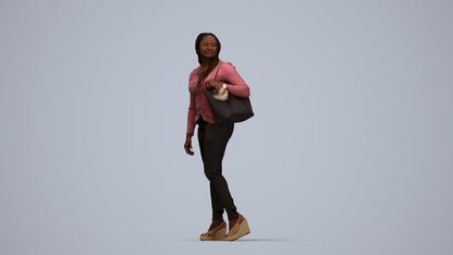 3D people model woman casual walking, scanned human for 3ds Max rendering, top-down view render
