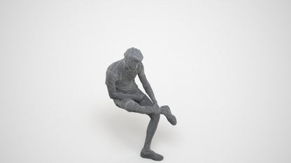 realistic 3D human man casual sitting, archviz people FBX OBJ for Blender, wireframe three-quarter view