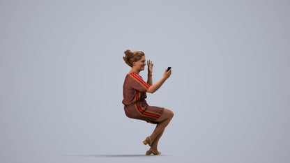 3D scanned woman sitting casual, photorealistic archviz people for Enscape and SketchUp, side view render