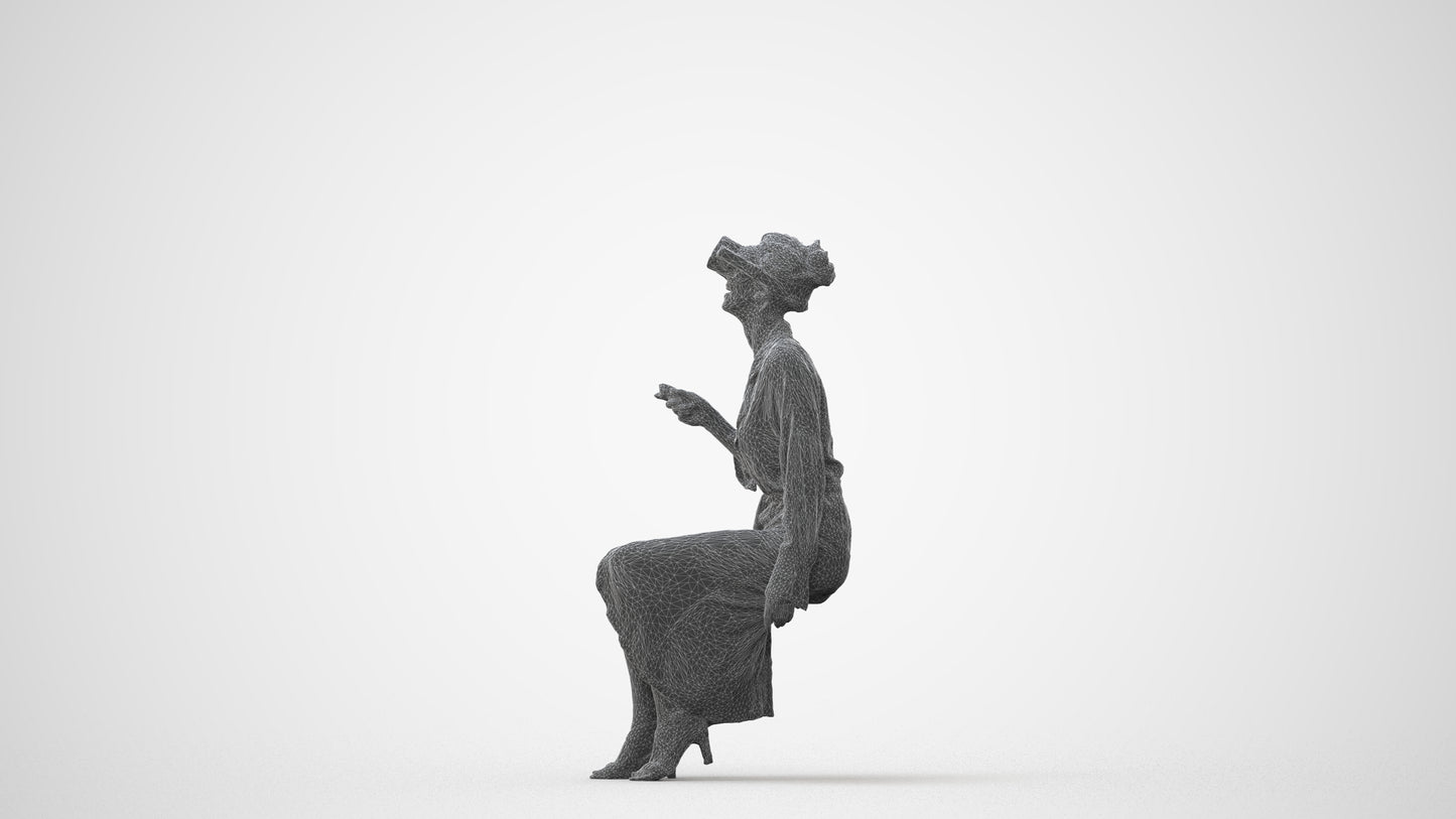 photogrammetry 3D woman casual sitting, realistic human model archviz FBX, square thumbnail