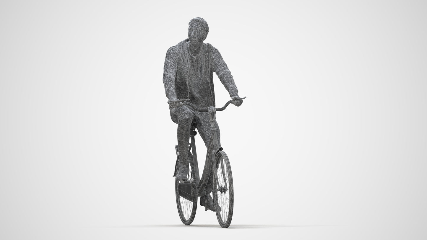photogrammetry 3D man casual cycling, realistic human model archviz FBX, wireframe back view