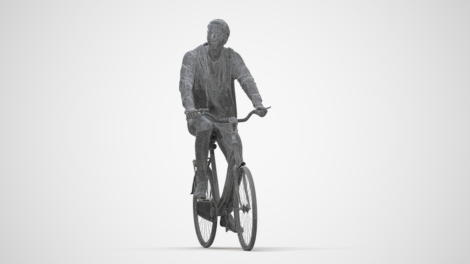 photogrammetry 3D man casual cycling, realistic human model archviz FBX, wireframe back view