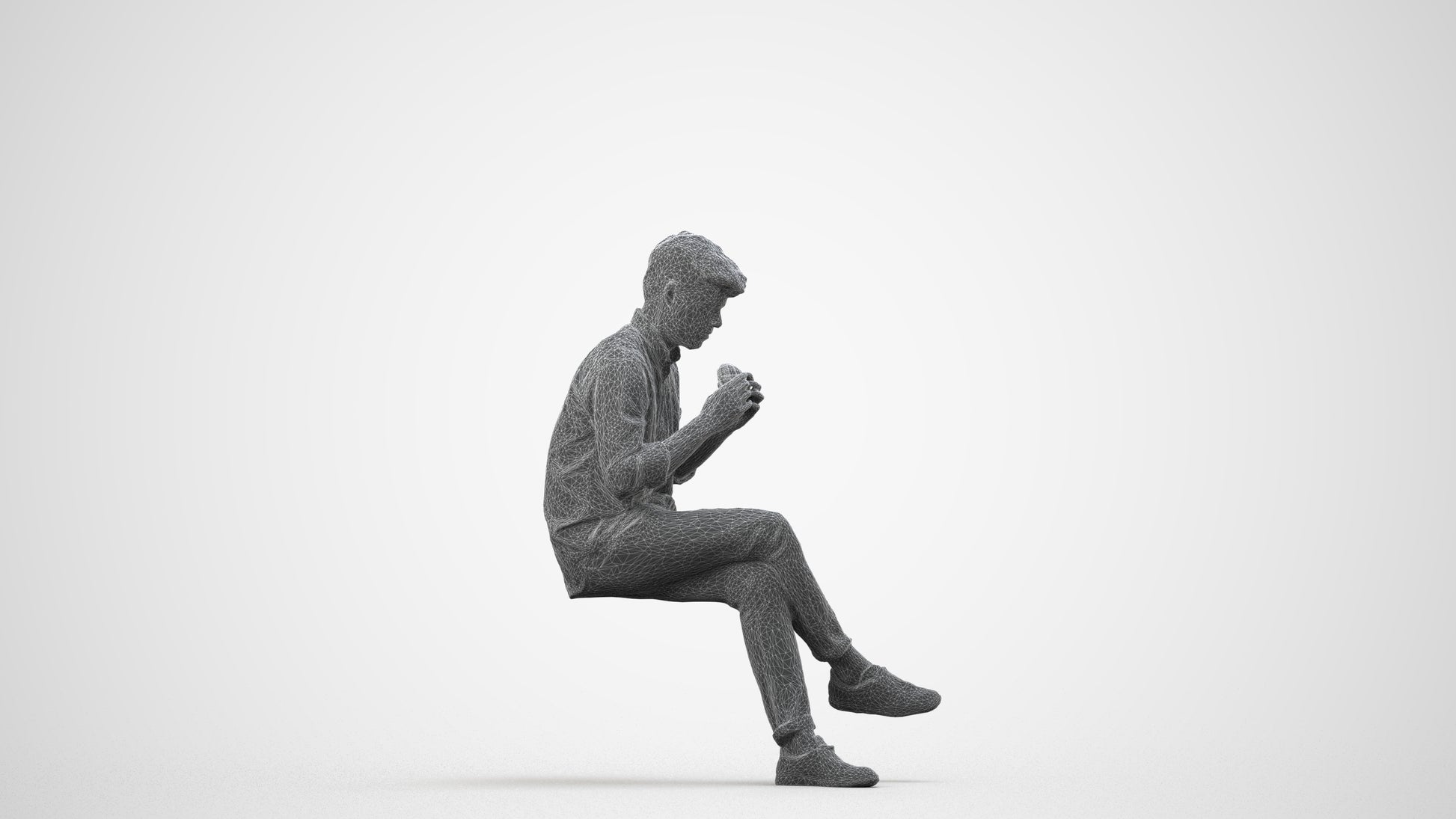 realistic 3D human man casual sitting, archviz people FBX OBJ for Blender, wireframe side view