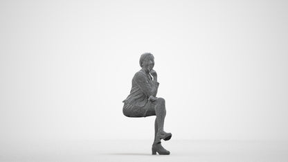 3D scanned woman sitting casual, photorealistic archviz people for Enscape and SketchUp, wireframe side view