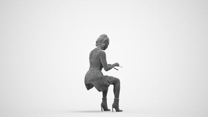 3D people model woman casual sitting, scanned human for 3ds Max rendering, wireframe side view