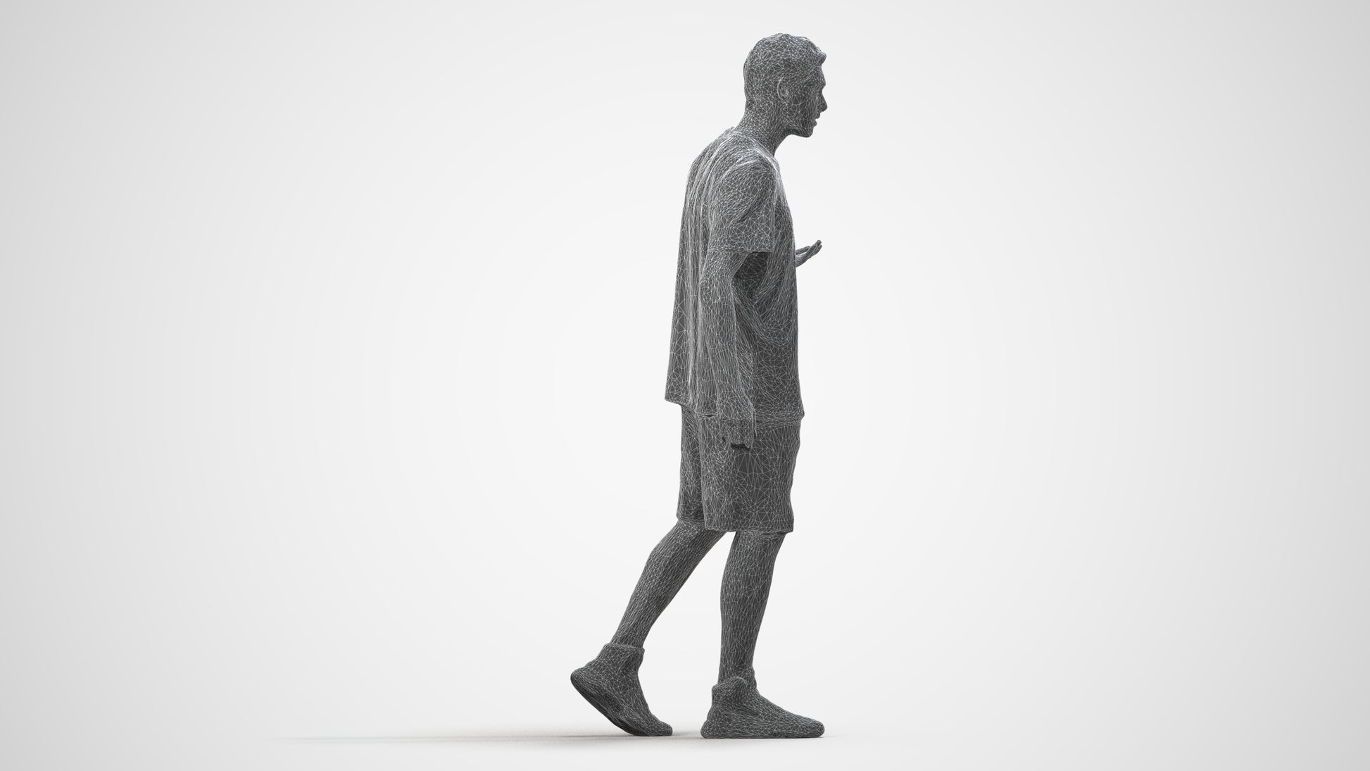 realistic 3D man sport, scanned archviz people for Blender and 3ds Max, wireframe side view