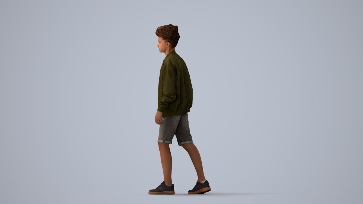 realistic 3D human boy casual kids, archviz people FBX OBJ for Blender, three-quarter view render