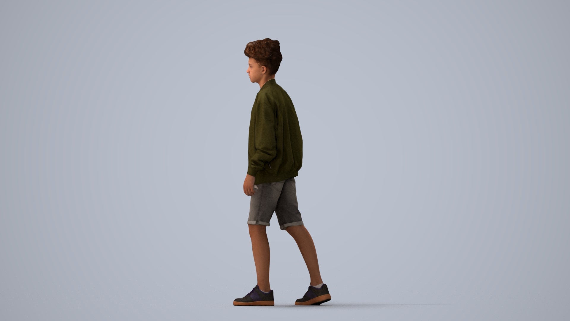 realistic 3D human boy casual kids, archviz people FBX OBJ for Blender, three-quarter view render