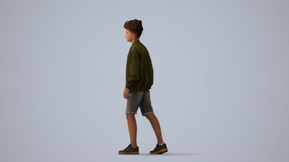 realistic 3D human boy casual kids, archviz people FBX OBJ for Blender, three-quarter view render