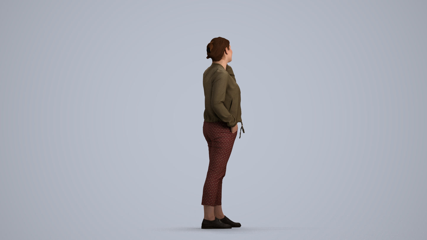 scanned 3D woman casual standing, photogrammetry people for Enscape and V-Ray, front view render