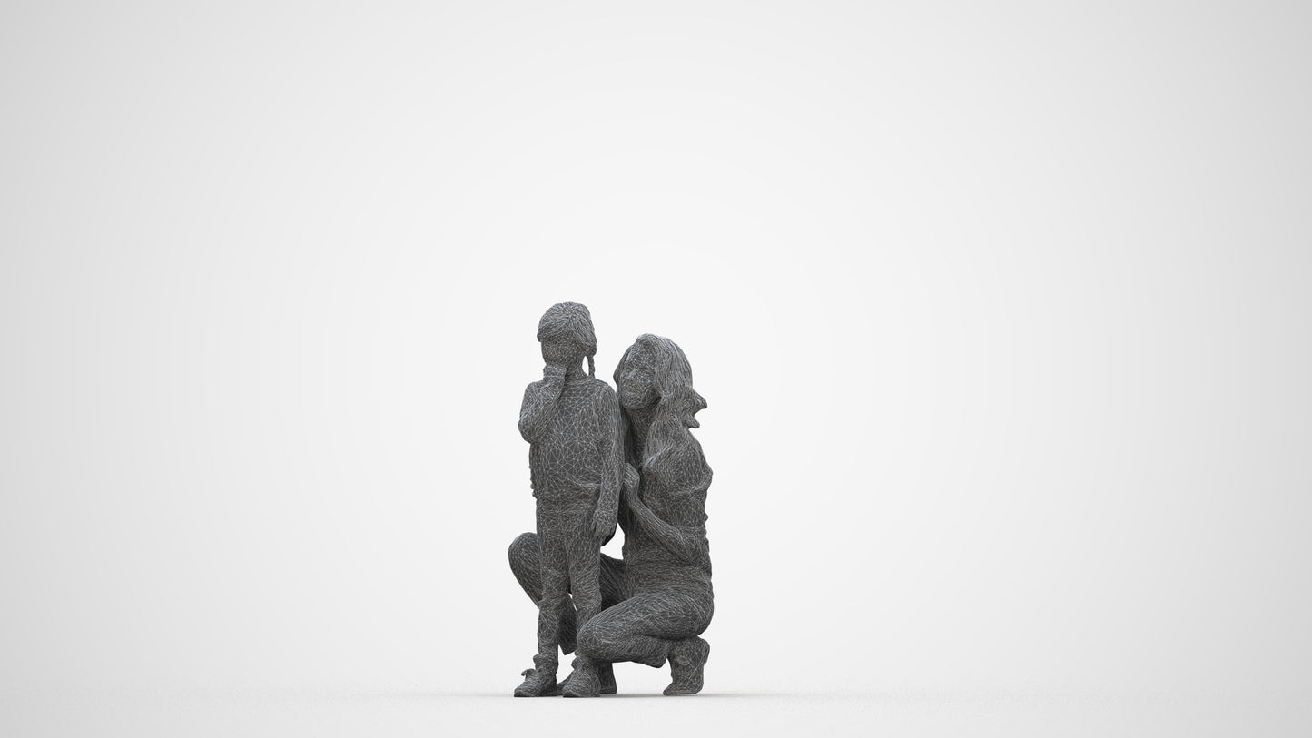 realistic 3D human girl casual kids, archviz people FBX OBJ for Blender, wireframe back view