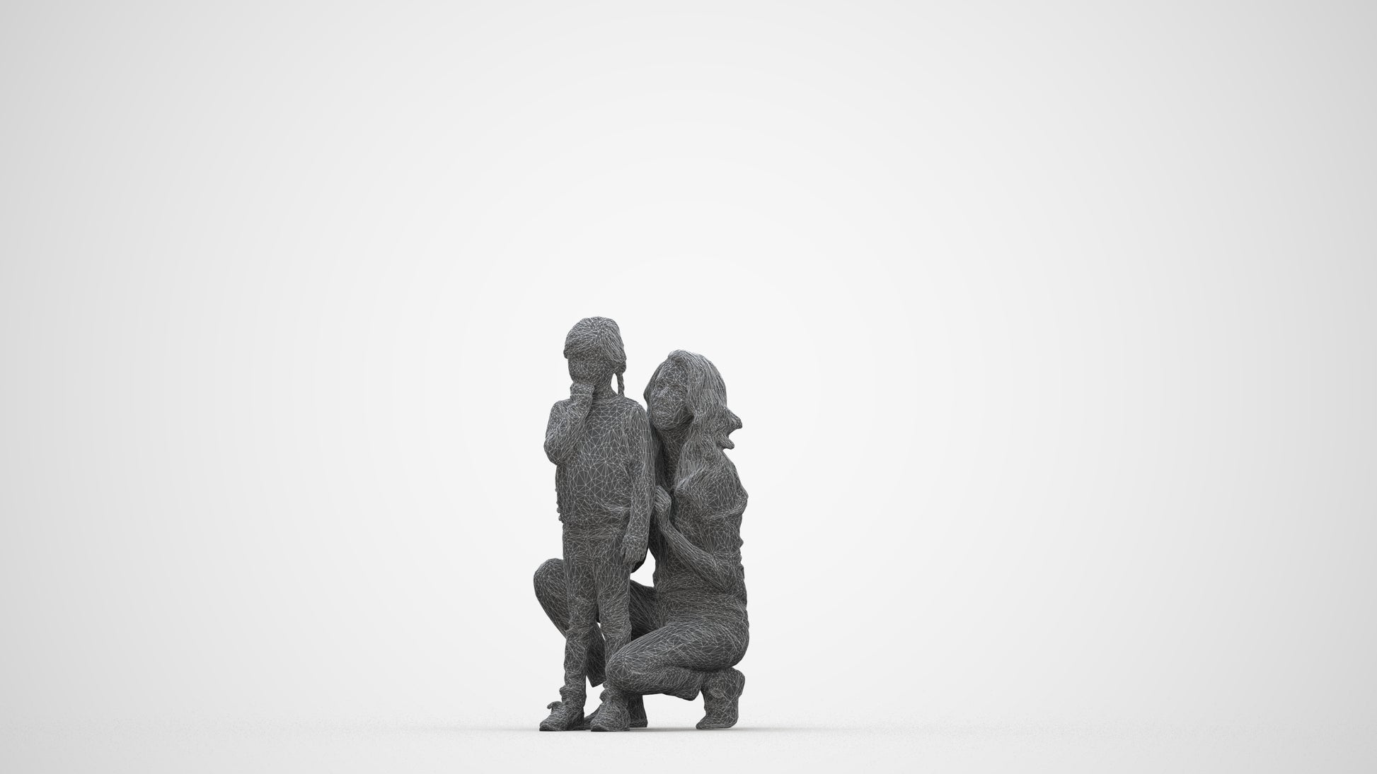 realistic 3D human girl casual kids, archviz people FBX OBJ for Blender, wireframe back view