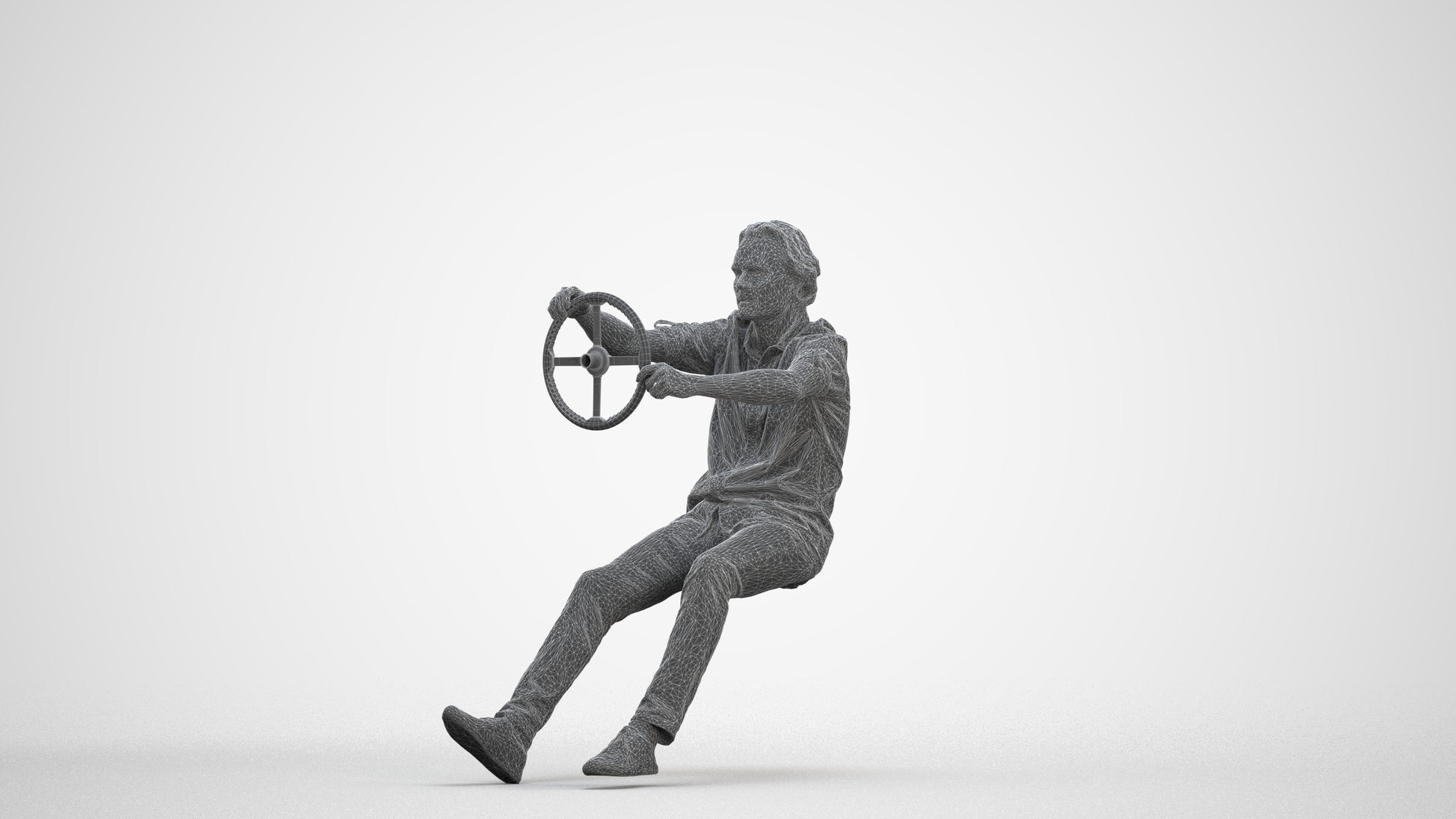 realistic 3D man casual driving, scanned archviz people for Blender and 3ds Max, three-quarter front view render