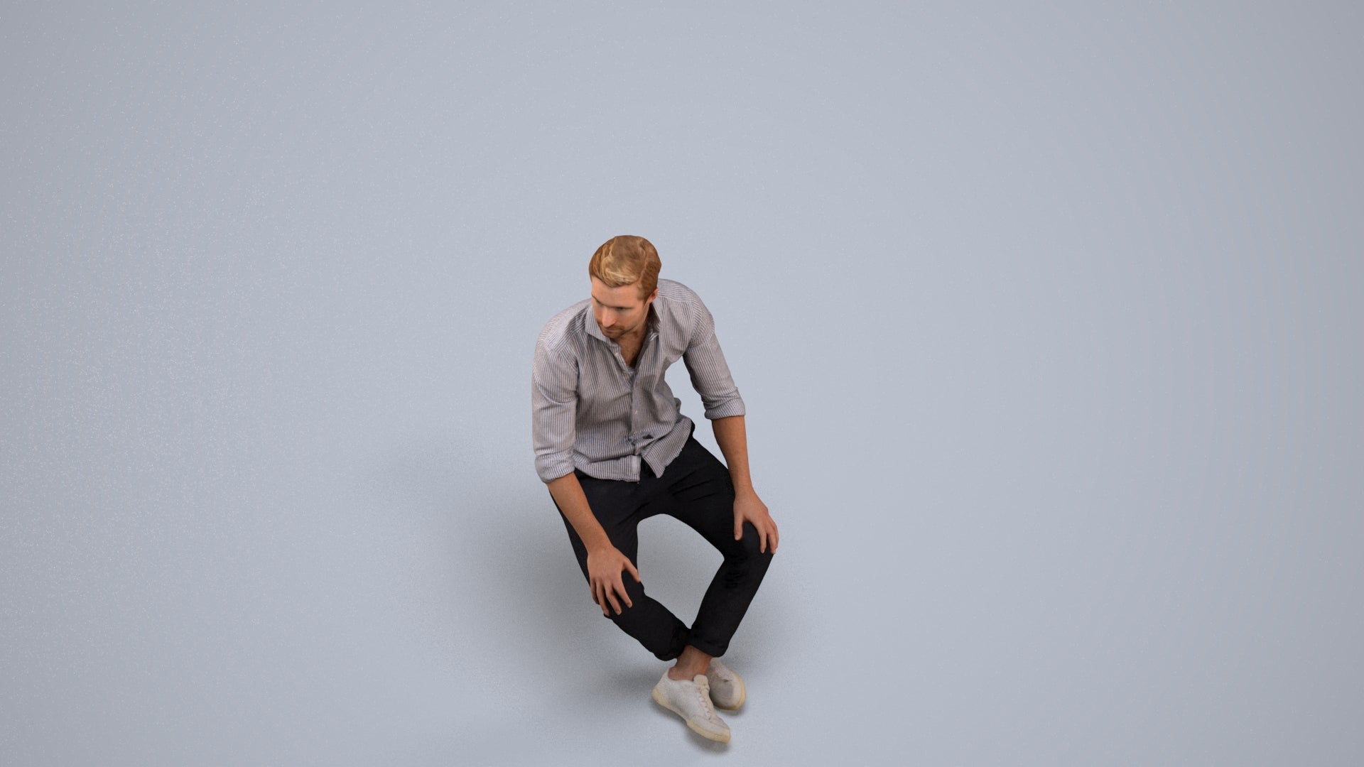 scanned 3D man casual sitting, photogrammetry people for Enscape and V-Ray, back view render