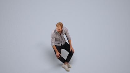 scanned 3D man casual sitting, photogrammetry people for Enscape and V-Ray, back view render