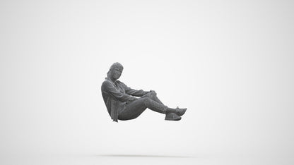 realistic 3D woman casual sitting, scanned archviz people for Blender and 3ds Max, three-quarter front view render