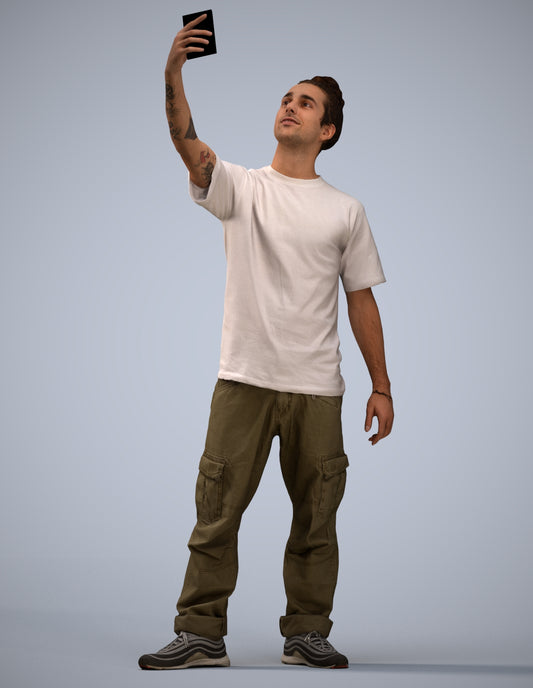 3D human model man casual standing, photogrammetry scanned person for archviz