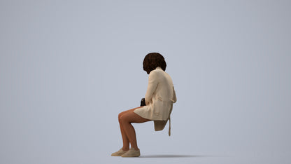 3D people model woman business sitting, scanned human for 3ds Max rendering, three-quarter view render