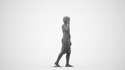 3D human model boy casual kids, photogrammetry scanned person for archviz, wireframe side view