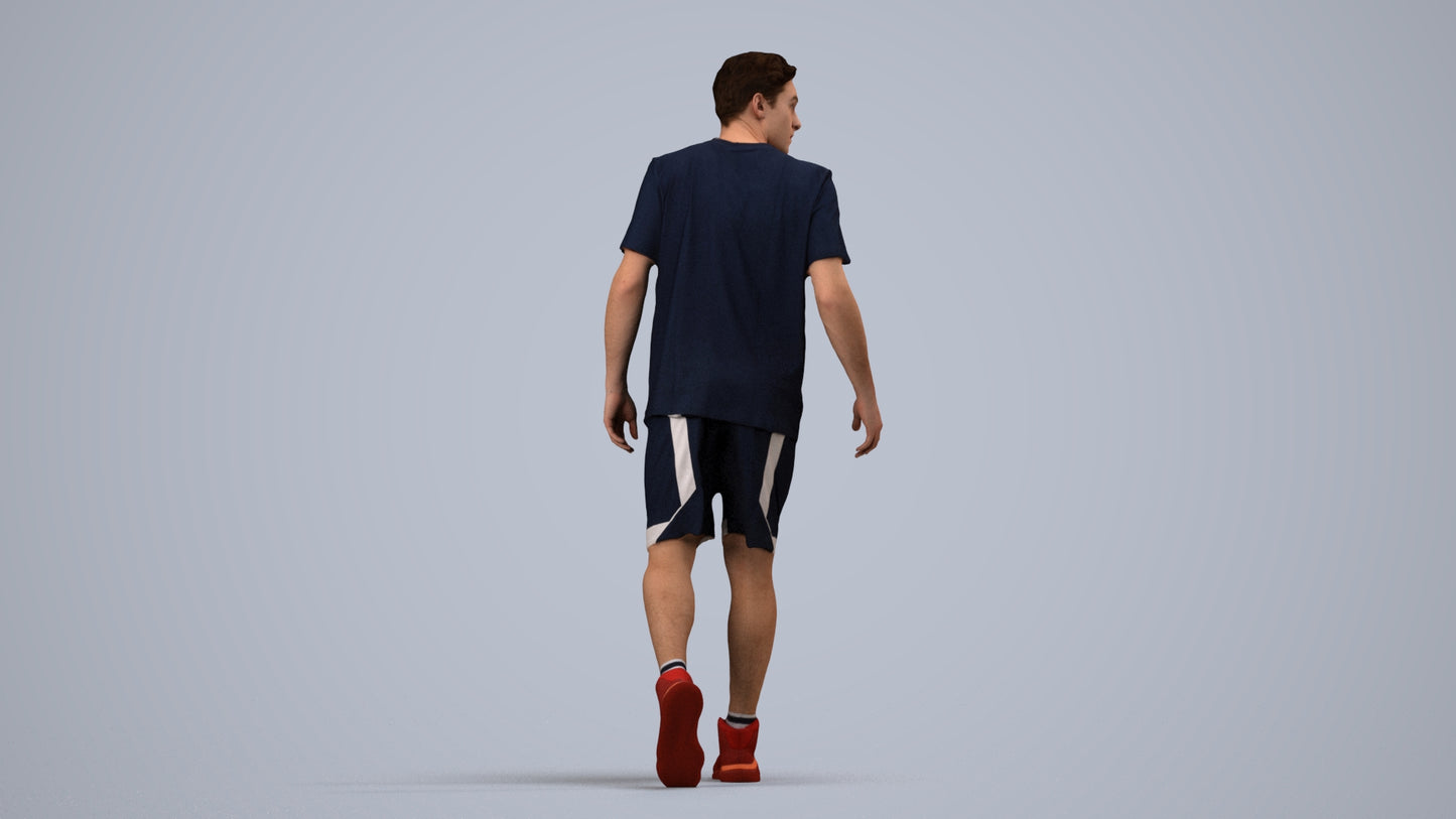 photogrammetry 3D man sport, realistic human model archviz FBX, side view render