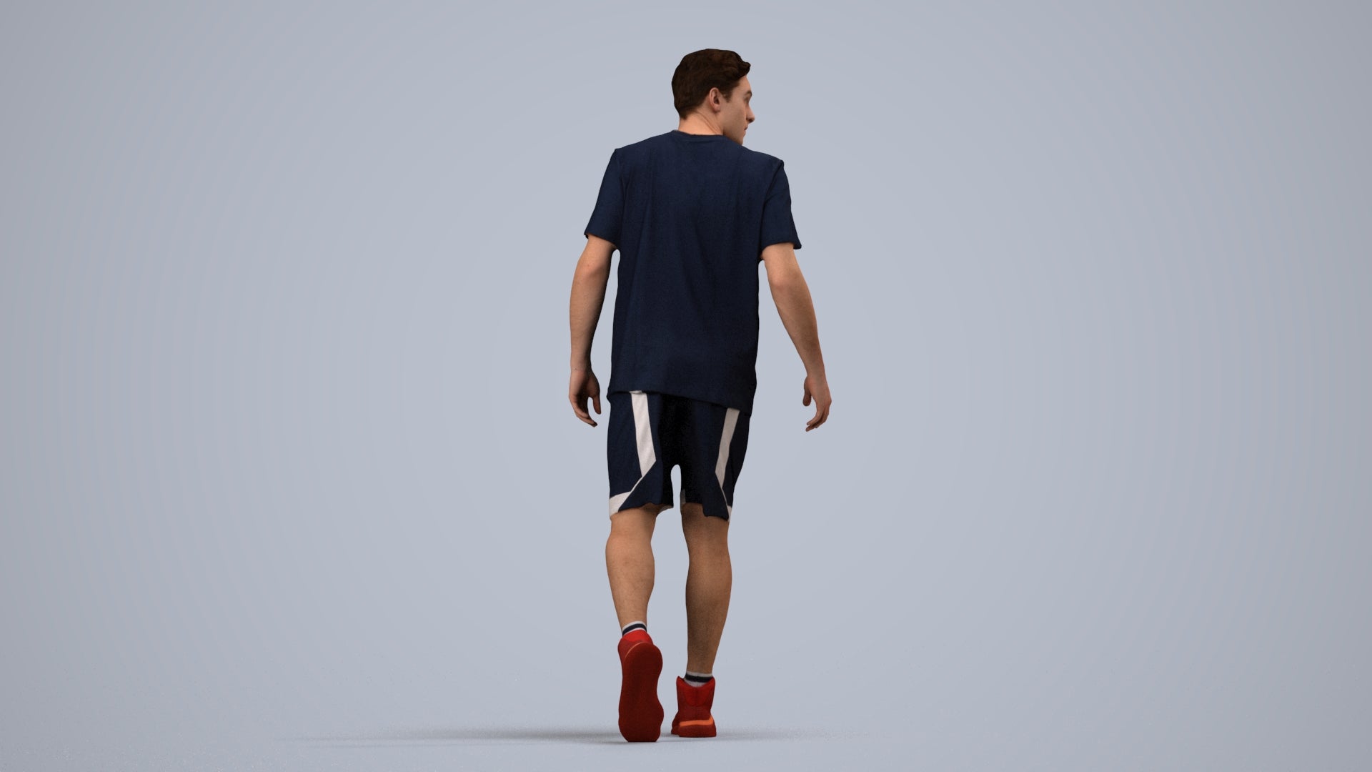 photogrammetry 3D man sport, realistic human model archviz FBX, side view render