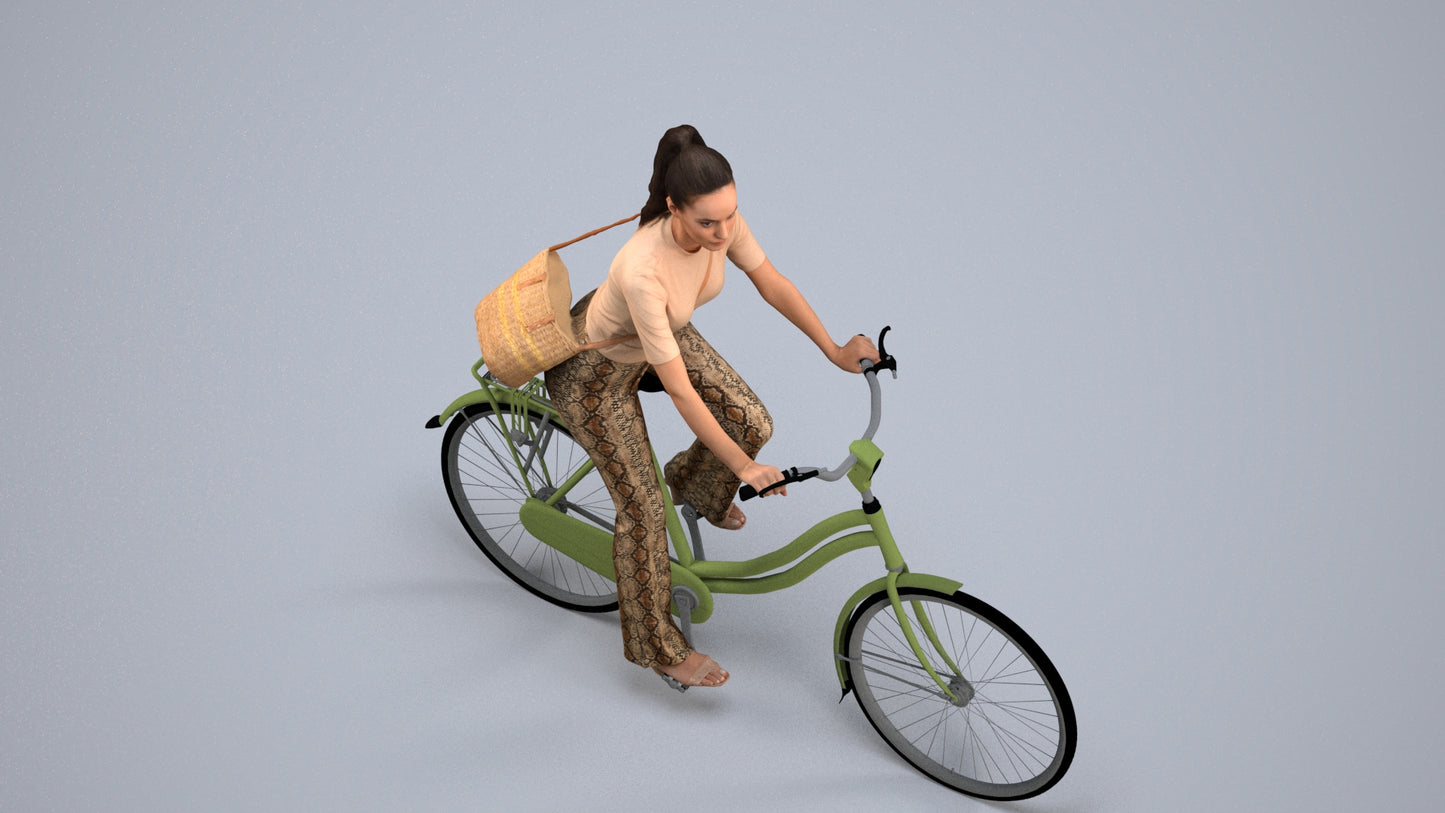 scanned 3D woman casual cycling, photogrammetry people for Enscape and V-Ray, back view render