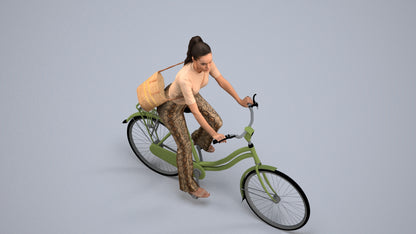 scanned 3D woman casual cycling, photogrammetry people for Enscape and V-Ray, back view render