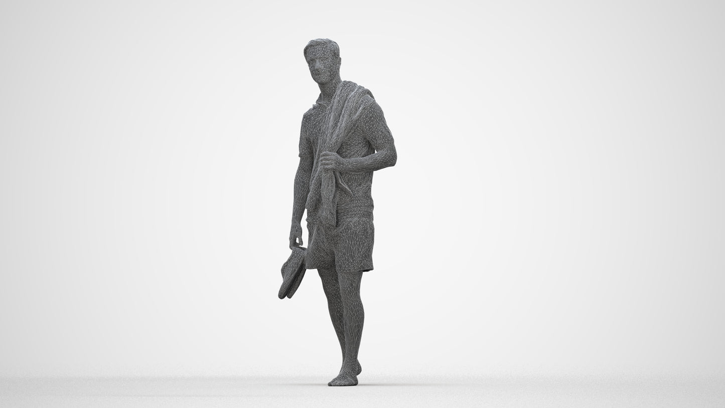 realistic 3D people man casual pool, render-ready for V-Ray and Corona, FBX OBJ, wireframe back view