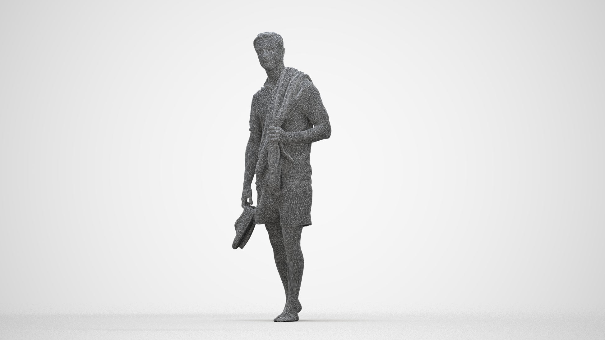 realistic 3D people man casual pool, render-ready for V-Ray and Corona, FBX OBJ, wireframe back view