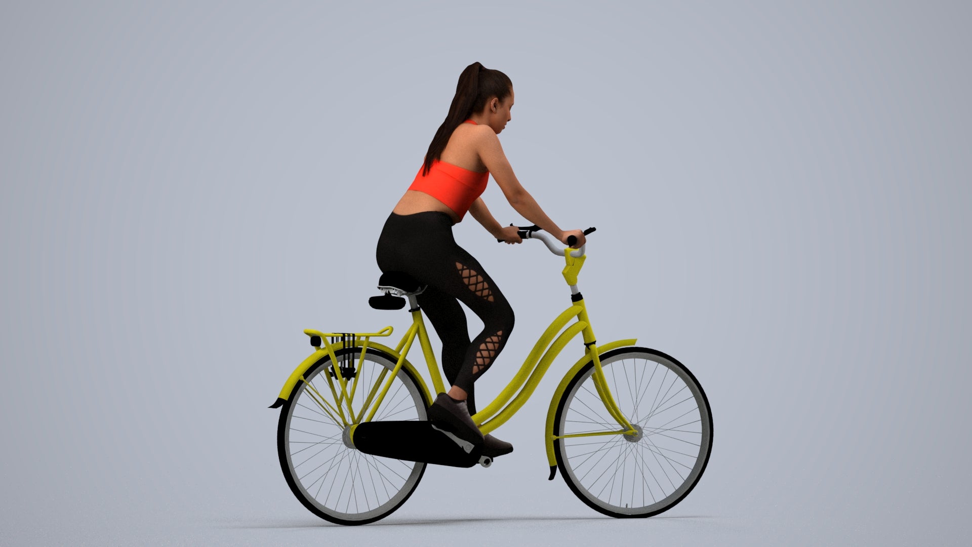realistic 3D people woman sport cycling, render-ready for V-Ray and Corona, FBX OBJ, side view render