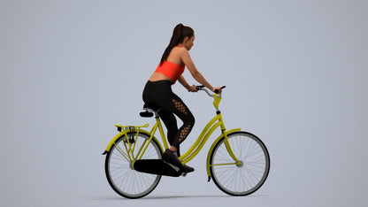 realistic 3D people woman sport cycling, render-ready for V-Ray and Corona, FBX OBJ, side view render