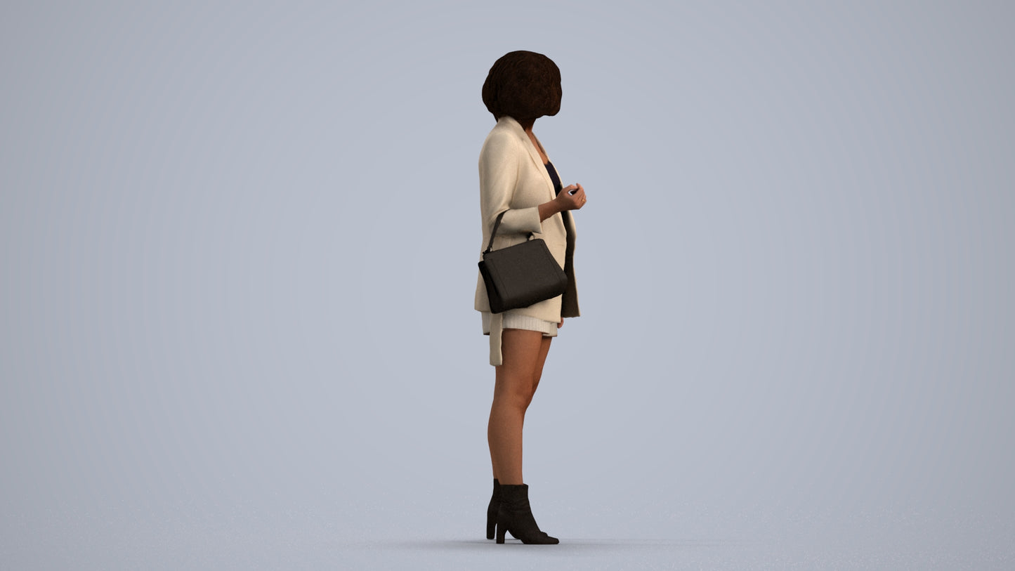 realistic 3D woman business standing, scanned archviz people for Blender and 3ds Max, front view render