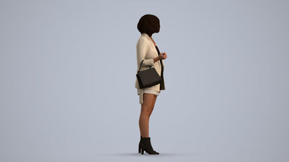 realistic 3D woman business standing, scanned archviz people for Blender and 3ds Max, front view render