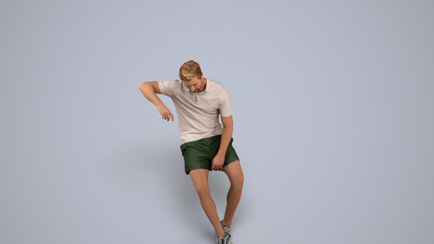 realistic 3D human man casual sitting, archviz people FBX OBJ for Blender, back view render