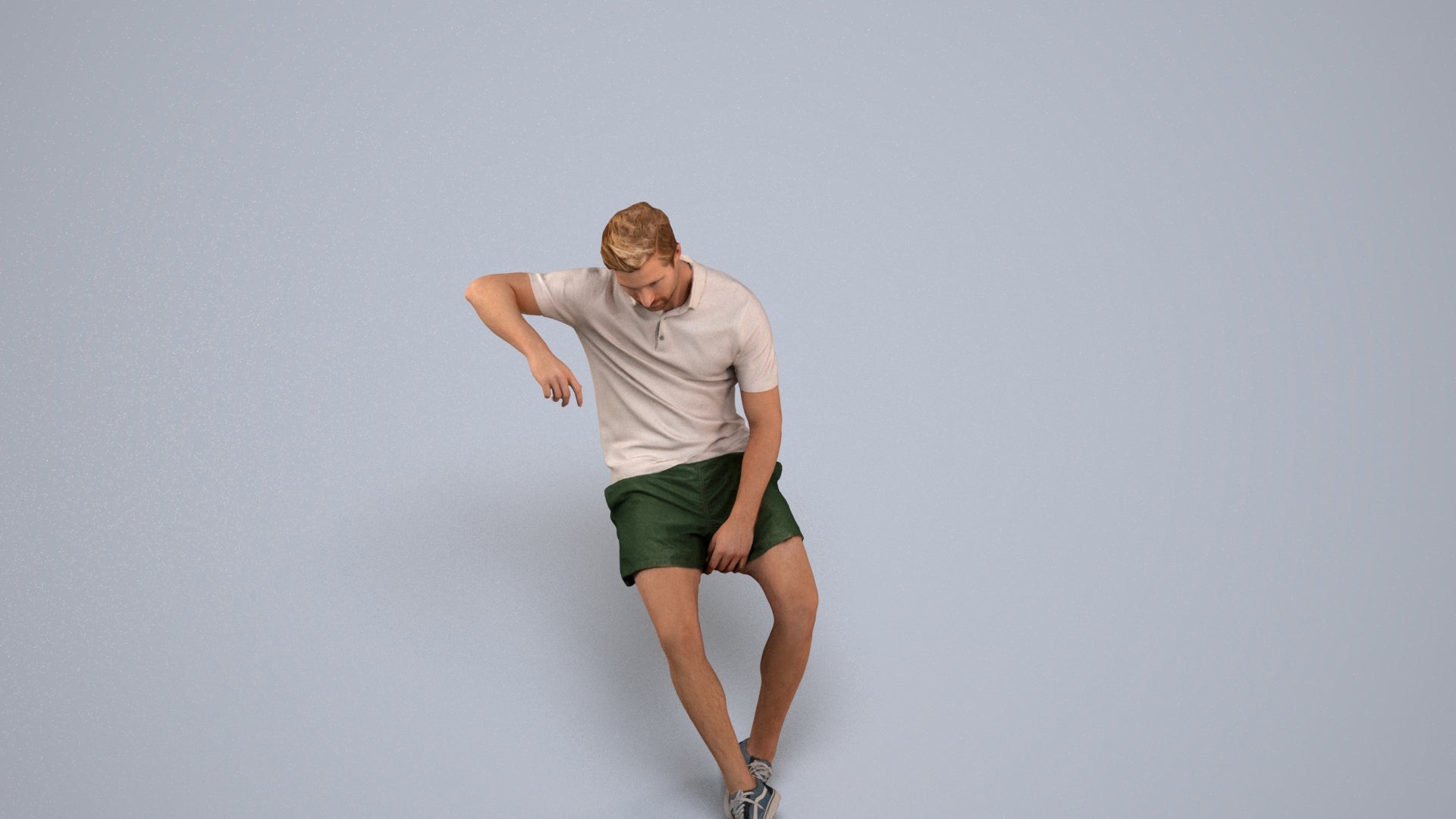 realistic 3D human man casual sitting, archviz people FBX OBJ for Blender, back view render